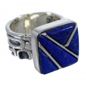 Genuine Sterling Silver Southwestern Lapis Inlay Ring Size 8-1/2 AX92396