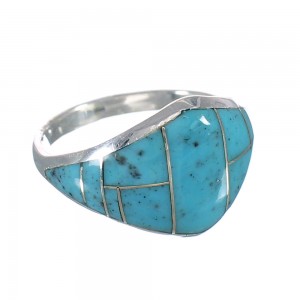 Genuine Sterling Silver Southwest Turquoise Inlay Ring Size 7-1/4 AX90570