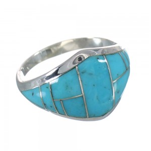 Authentic Sterling Silver Southwestern Turquoise Inlay Ring Size 5-3/4 AX90572