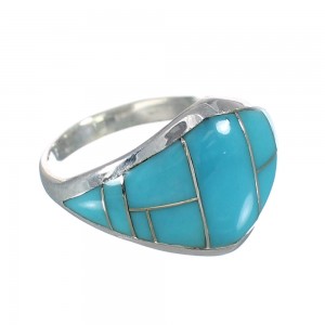 Southwestern Genuine Sterling Silver Turquoise Inlay Ring Size 4-3/4 AX90594