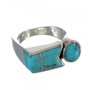 Turquoise Inlay Jewelry Silver Southwestern Ring Size 7 AX90616