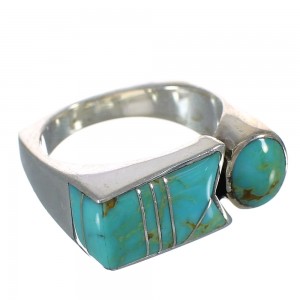 Silver Southwestern Turquoise Inlay Jewelry Ring Size 6-3/4 AX90618