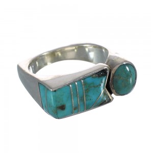 Authentic Sterling Silver Southwestern Jewelry Turquoise Inlay Ring Size 7 AX90625