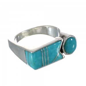 Turquoise Inlay Southwestern Sterling Silver Ring Size 8-1/4 AX90795