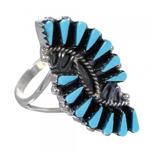 Southwestern Turquoise Needlepoint And Silver Ring Size 8-1/2 YX93175