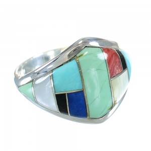 Sterling Silver Multicolor Inlay Ring Size 6-1/4 AX87803