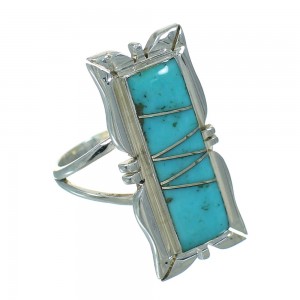 Silver Southwestern Turquoise Inlay Ring Size 6-1/4 AX92056