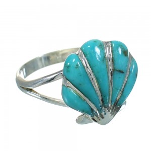 Turquoise Southwestern Genuine Sterling Silver Seashell Ring Size 7 AX92065