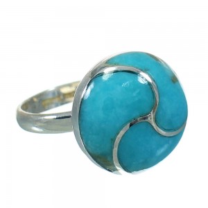 Silver Turquoise Inlay Southwestern Jewelry Ring Size 5-1/4 AX92147