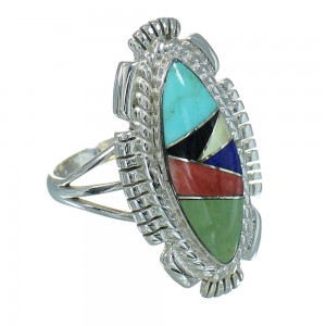 Multicolor Inlay Authentic Sterling Silver Ring Size 5-3/4 RX86801