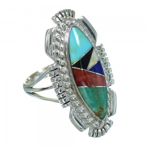 Multicolor Inlay Genuine Sterling Silver Southwestern Ring Size 7-1/4 RX86811