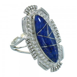 Lapis Inlay Genuine Sterling Silver Ring Size 7 RX86869