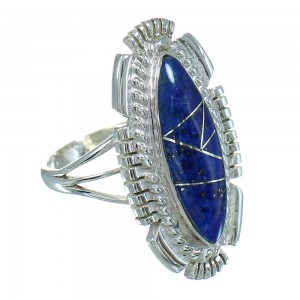 Lapis Inlay And Sterling Silver Southwest Ring Size 8-1/2 RX86897