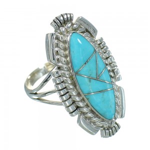 Turquoise Inlay Genuine Sterling Silver Jewelry Ring Size 6-1/2 RX86925