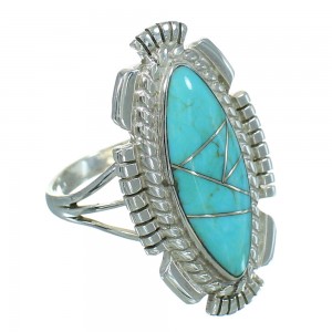 Turquoise And Genuine Sterling Silver Jewelry Ring Size 6-3/4 RX86962
