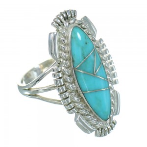 Sterling Silver And Turquoise Inlay Ring Size 7-3/4 RX86990