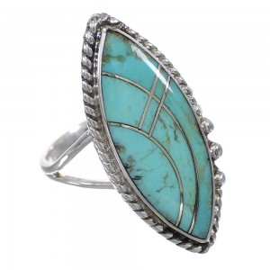 Turquoise Inlay Genuine Sterling Silver Southwest Ring Size 5-1/4 AX87983