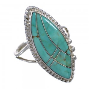 Southwest Turquoise Inlay Genuine Sterling Silver Jewelry Ring Size 7-1/4 AX87986