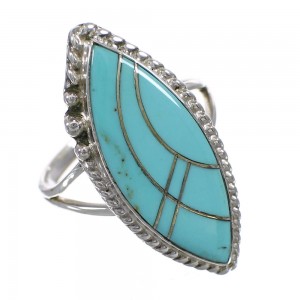 Southwestern Silver Turquoise Inlay Ring Size 6-1/4 AX88012