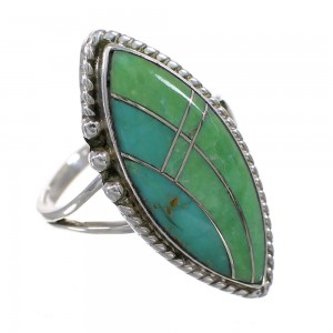 Turquoise Inlay Jewelry Genuine Sterling Silver Ring Size 8-1/4 AX88598