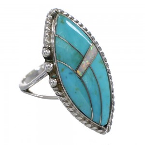 Genuine Sterling Silver Turquoise And Opal Southwestern Ring Size 4-1/2 YX87927