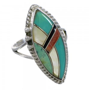 Authentic Sterling Silver Multicolor Inlay Southwest Ring Size 8-1/2 AX87857