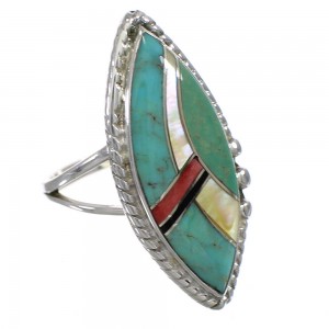 Authentic Sterling Silver Multicolor Inlay Southwestern Ring Size 5-1/2 AX87858