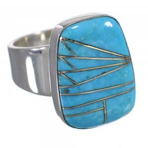 Turquoise Inlay Sterling Silver Southwest Ring Size 7-1/2 AX88016