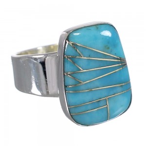 Southwest Turquoise Inlay Sterling Silver Ring Size 8-1/2 AX88026