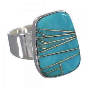 Silver Southwestern Turquoise Inlay Ring Size 6-3/4 AX88029