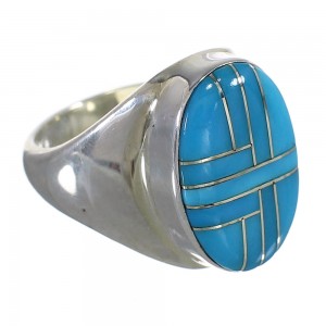 Southwestern Authentic Sterling Silver Turquoise Inlay Ring Size 8-1/2 AX88082