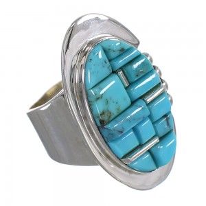 Authentic Sterling Silver Turquoise Inlay Ring Size 7 AX88087