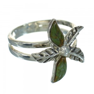 Southwestern Turquoise Genuine Sterling Silver Flower Ring Size 7-1/2 RX88046