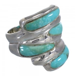 Turquoise Inlay Silver Southwestern Ring Size 6-1/4 AX87366