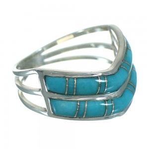 Authentic Sterling Silver Turquoise Inlay Ring Size 6-3/4 FX91664