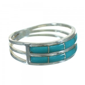 Turquoise Inlay Sterling Silver Ring Size 7-1/2 FX91614