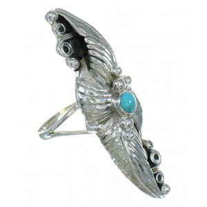 Sterling Silver Turquoise Scalloped Leaf Ring Size 7-3/4 YX89513