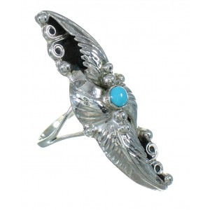 Silver And Turquoise Scalloped Leaf Ring Size 7-1/4 YX89516