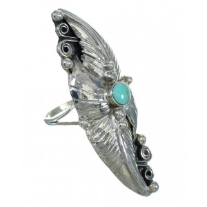 Southwest Turquoise Authentic Sterling Silver Scalloped Leaf Ring Size 7-1/2 YX89534