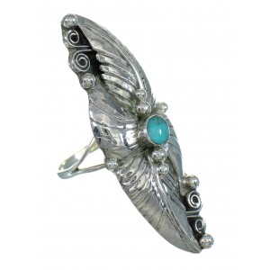 Southwestern Sterling Silver Turquoise Scalloped Leaf Ring Size 7-1/2 YX89539