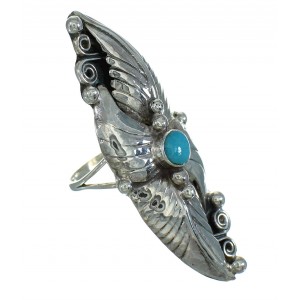 Southwest Authentic Sterling Silver And Turquoise Scalloped Leaf Ring Size 5 YX89550
