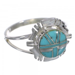 Southwest Turquoise Inlay Sterling Silver Ring Size 4-1/4 RX86115