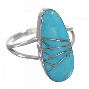 Authentic Sterling Silver And Turquoise Inlay Ring Size 5 RX86140