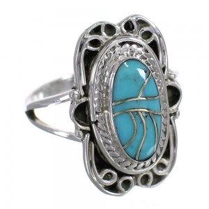 Sterling Silver And Turquoise Inlay Southwest Ring Size 5-1/2 RX86173