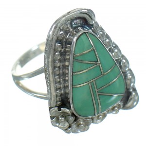 Turquoise Inlay Authentic Sterling Silver Flower Ring Size 8 AX89139