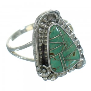 Silver Turquoise Southwestern Flower Ring Size 8-1/2 AX89152