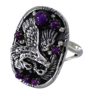 Magenta Turquoise Authentic Sterling Silver Eagle Ring Size 6 RX88782