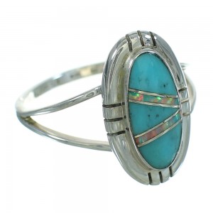 Turquoise Opal Inlay Genuine Sterling Silver Southwest Ring Size 5-1/2 RX88570