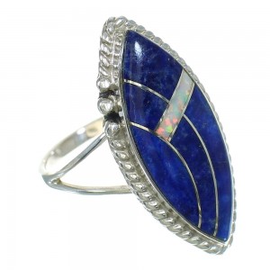 Opal And Lapis Southwest Sterling Silver Ring Size 6-1/2 AX88135