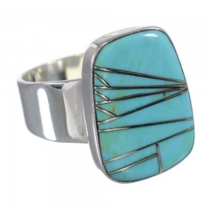 Silver Southwestern Turquoise Inlay Ring Size 7-1/2 AX88255